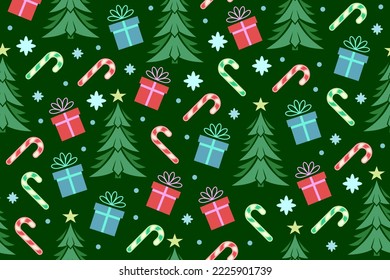 Colorful Christmas seamless pattern. Repeating abstract pattern with repeating decorative elements. 