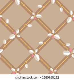Colorful christmas seamless pattern. Simple repeated holly leaves. Simple vector xmas composition for textile, wallpaper, wrapping paper, prints, fabric, web background or another accent etc.