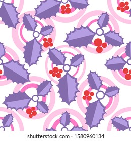 Colorful christmas seamless pattern. Simple repeated holly leaves. Simple vector xmas composition for textile, wallpaper, wrapping paper, prints, fabric, web background or another accent etc.