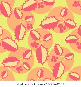 Colorful christmas seamless pattern. Simple repeated holly leaves. Simple vector xmas composition for textile, wallpaper, wrapping paper, prints, fabric, web background or another accent etc.