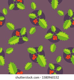 Colorful christmas seamless pattern. Simple repeated holly leaves. Simple vector xmas composition for textile, wallpaper, wrapping paper, prints, fabric, web background or another accent etc.