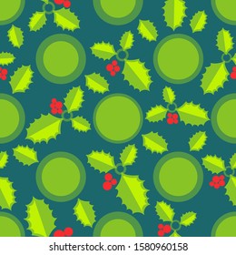 Colorful christmas seamless pattern. Simple repeated holly leaves. Simple vector xmas composition for textile, wallpaper, wrapping paper, prints, fabric, web background or another accent etc.