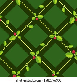 Colorful christmas seamless pattern. Simple repeated holly leaves. Simple vector xmas composition for textile, wallpaper, wrapping paper, prints, fabric, web background or another accent etc.