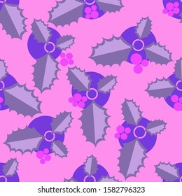 Colorful christmas seamless pattern. Simple repeated holly leaves. Simple vector xmas composition for textile, wallpaper, wrapping paper, prints, fabric, web background or another accent etc.