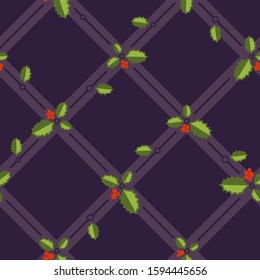 Colorful christmas seamless pattern. Simple repeated holly leaves. Simple vector xmas composition for textile, wallpaper, wrapping paper, prints, fabric, web background or another accent etc.