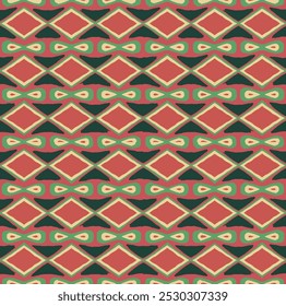 Colorful christmas seamless repeating geometric abstract pattern. Red green and yellow hues. Suitable for fabric textiles print, Journals, Calendars, Greeting cards, Invitations, Business cards.