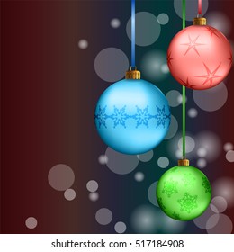 Colorful Christmas snowflake baubles with bokeh background vector for decorations.