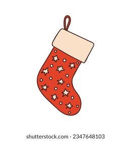 Colorful christmas sock doodle illustration. Colorful gift sock icon illustration.