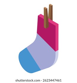 Colorful christmas sock is hanging and waiting to be filled with gifts