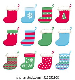 Colorful christmas socks set vector illustration. Good for holidays greeting poster banner advertising design.