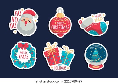 Colorful Christmas Sticker Set Free Vector Image