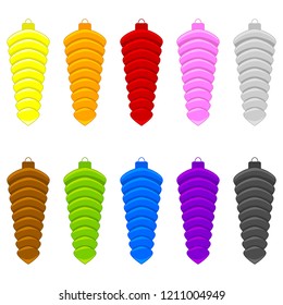 Colorful Christmas Stretched Toys Set isolated on white background. Holiday Christmas Toy for Fir Tree. Cartoon Style. Vector Illustration for Your Design.