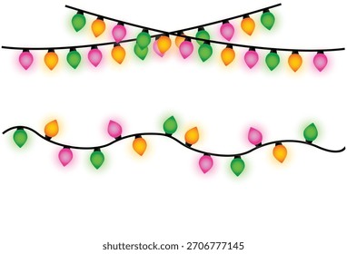 Bunte Weihnachtszeichenfolge Lichter auf weißem Hintergrund festliche Weihnachtsdekoration Vektor