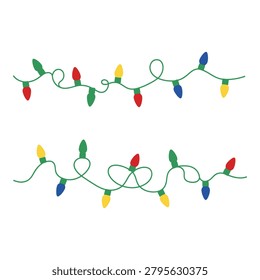 Colorful Christmas string lights with red blue green and yellow bulbs on green cord icon
