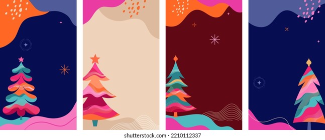 Colorful Christmas Tree Backgrounds for Social Media Stories and Packaging Design