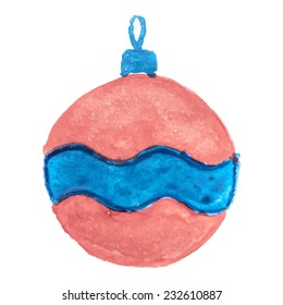 Colorful Christmas Tree decoration, hand drawn with watercolors