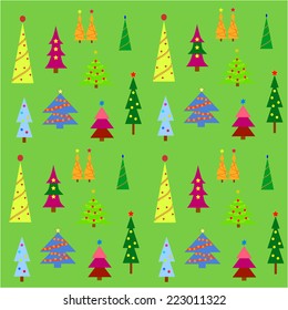 Colorful christmas tree display on a green background.  Eps10 vector format. 