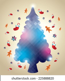 Colorful Christmas tree and Christmas elements