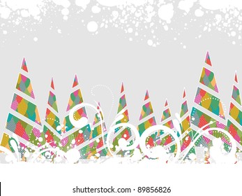 Colorful Christmas tree with grungy effects on gray background for Christmas & Other Occasions.