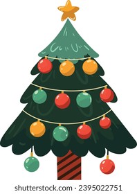 Colorful Christmas tree hand drawn  isolated  on white background vector illustration 
