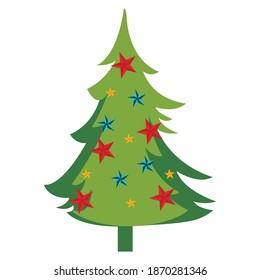 Colorful christmas tree icon. A Christmas tree is a decorated tree, usually an evergreen conifer, such as a spruce, pine, or fir, or an artificial tree of similar appearance.