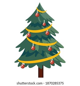 Colorful christmas tree icon. A Christmas tree is a decorated tree, usually an evergreen conifer, such as a spruce, pine, or fir, or an artificial tree of similar appearance.