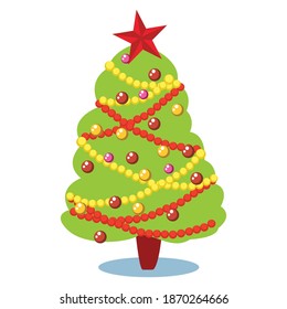 Colorful christmas tree icon.A Christmas tree is a decorated tree, usually an evergreen conifer, such as a spruce, pine, or fir, or an artificial tree of similar appearance.