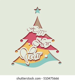 Colorful Christmas tree invitation card. Vector illustration.