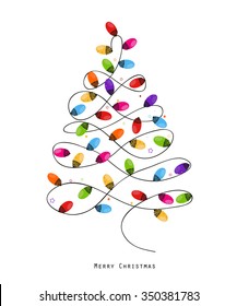 Colorful Christmas Tree Made Of Light Bulb New Year Greeting Card Vector Background