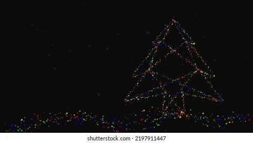 A colorful Christmas tree made from little stars dots on dark background. Vector illustration