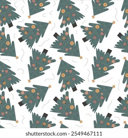 Colorful Christmas tree pattern perfect for festive decorations, textiles, or wrapping paper