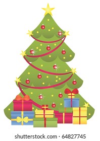 Colorful christmas tree with presents