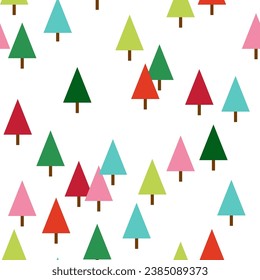 Colorful Christmas tree seamless pattern. Simple triangle fir trees repeat background for winter holiday. Vector forest or abstract landscape design for textile, print, wallpaper, wrap paper, package.