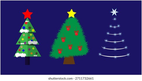 Colorful Christmas Tree Set Vector Illustration for Holiday Decoration and Winter Festive Design