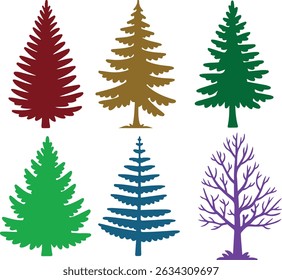 Colorful Christmas Tree Silhouettes Evergreen And Deciduous Graphics