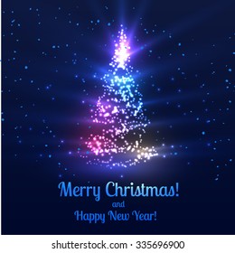 Colorful christmas tree vector background. Vector eps10. Bokeh, defocused lights.