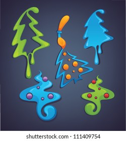 colorful Christmas tree, vector collection of symbols and icons