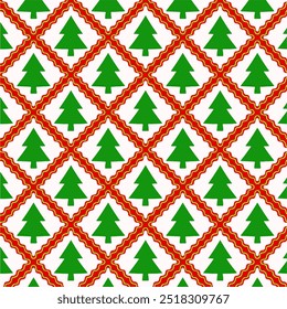 Colorful christmas tree vector pattern. New year pines on light background with geometic background