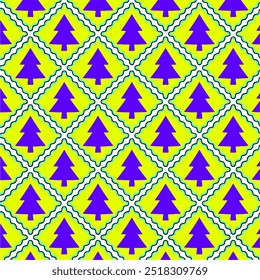 Colorful christmas tree vector pattern. New year pines on light background with geometic background