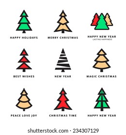 Colorful Christmas trees collection with white background