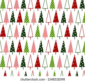 Colorful christmas trees pattern. Vector illustration 