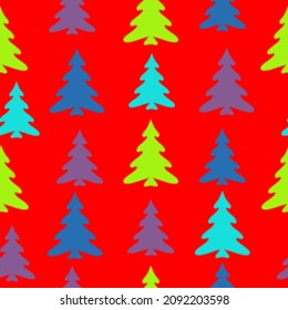 Colorful christmas trees seamless pattern background  Doodles. Seamless colorful winter pattern on black background. Vector illustration.