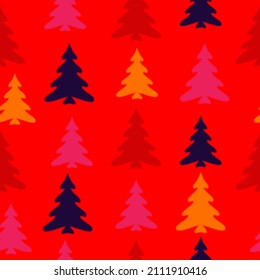 Colorful christmas trees seamless pattern background  Design illustration. A lot of fir-trees. Decorative wallpaper, good for printing. 