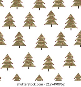 Coloridos árboles de navidad con un fondo sin fisuras. Papel pintado decorativo, bueno para imprimir.