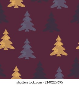Colorful christmas trees seamless pattern background  Doodles. Seamless colorful winter pattern on black background. Vector illustration.