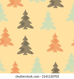 Colorful christmas trees seamless pattern background  Doodles. Seamless colorful winter pattern on black background. Vector illustration.