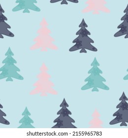 Colorful christmas trees seamless pattern background  Doodles. Seamless colorful winter pattern on black background. Vector illustration.