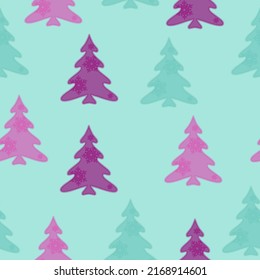 Colorful christmas trees seamless pattern background  Doodles. Seamless colorful winter pattern on black background. Vector illustration.