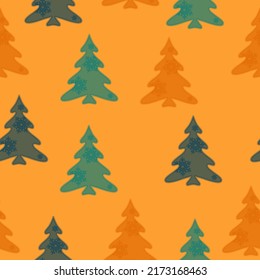 Colorful christmas trees seamless pattern background  Doodles. Seamless colorful winter pattern on black background. Vector illustration.