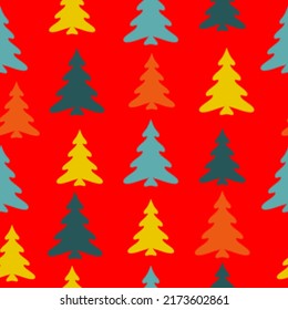 Colorful christmas trees seamless pattern background  Doodles. Seamless colorful winter pattern on black background. Vector illustration.